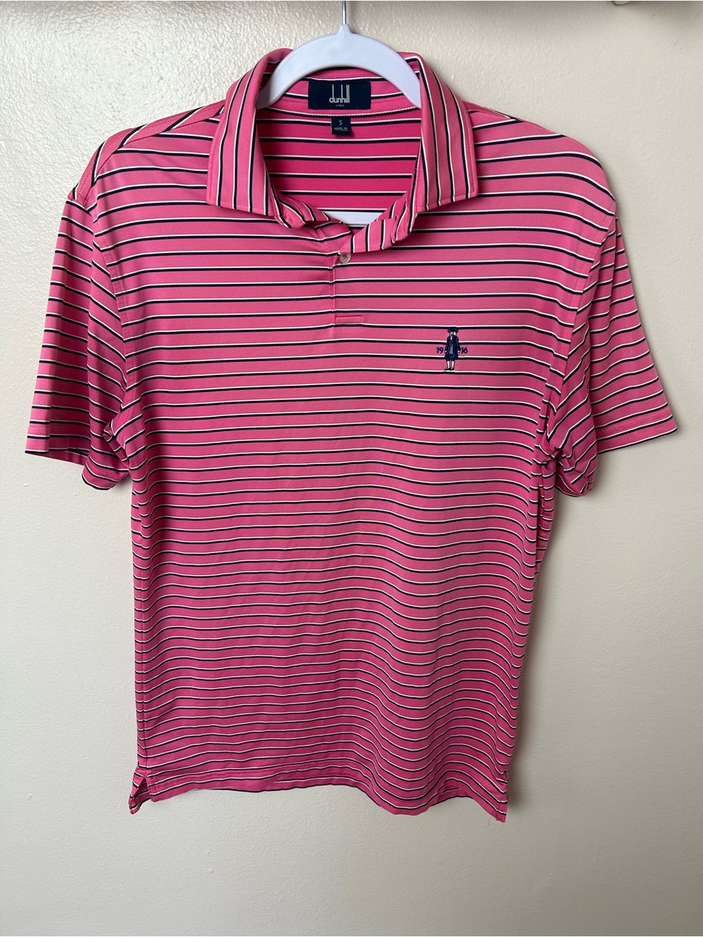 Dunhill Pink Striped Polo with Navy Accent men’s golf top